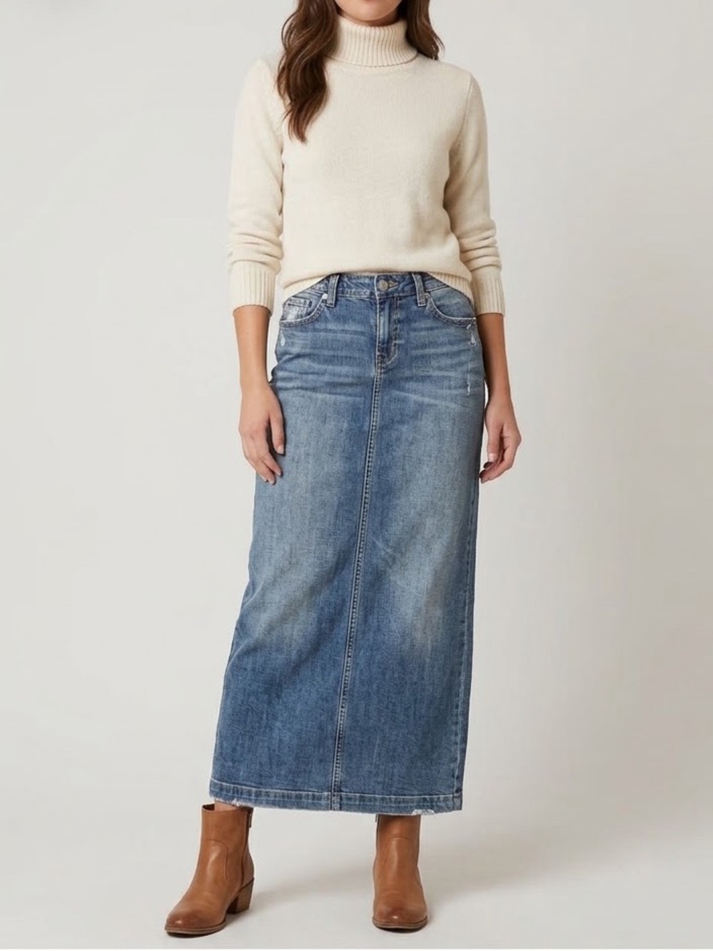 BKE Castaway Denim Pencil Skirt Woman’s 25 Y2K Boho Coastal Grandma Cottage Core